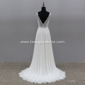 Modern Sexy V Neck Illusion Backless Bridal Gowns Wedding Dresses Sweep Train